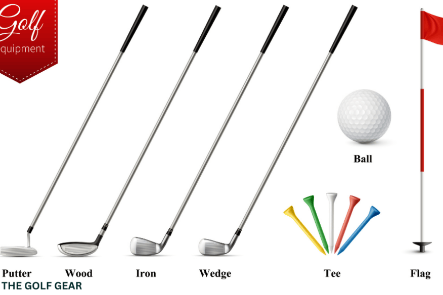 golf cubs ball and tees