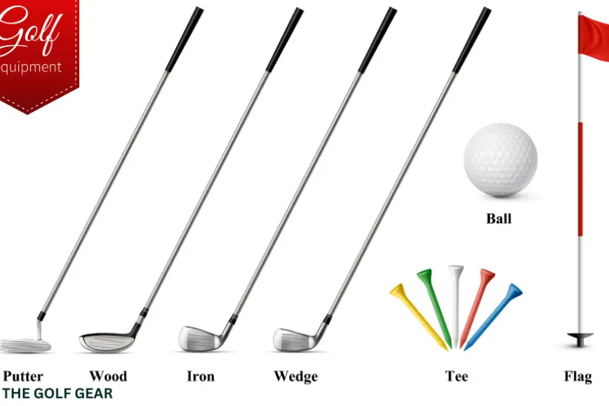 golf cubs ball and tees