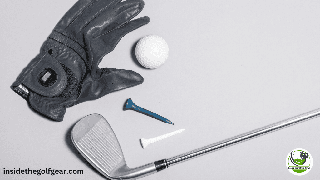 Golf clubs gloves tees and balls