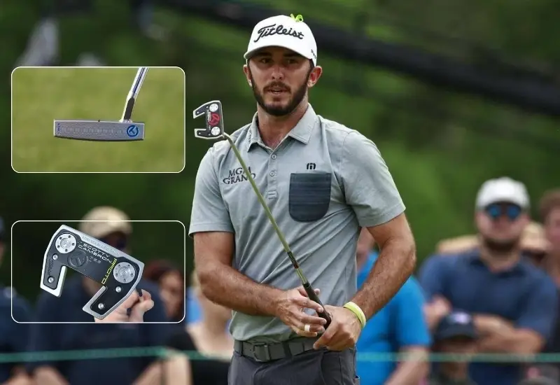 Golfer holding putter on course
