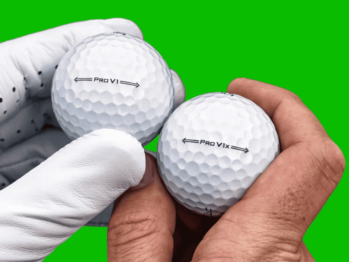 Two golf balls labeled Pro V1 and Pro V1x