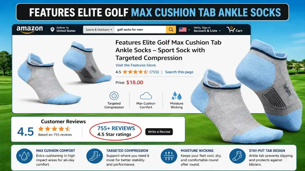 Feetures Elite Golf Max Cushion Tab Ankle Socks